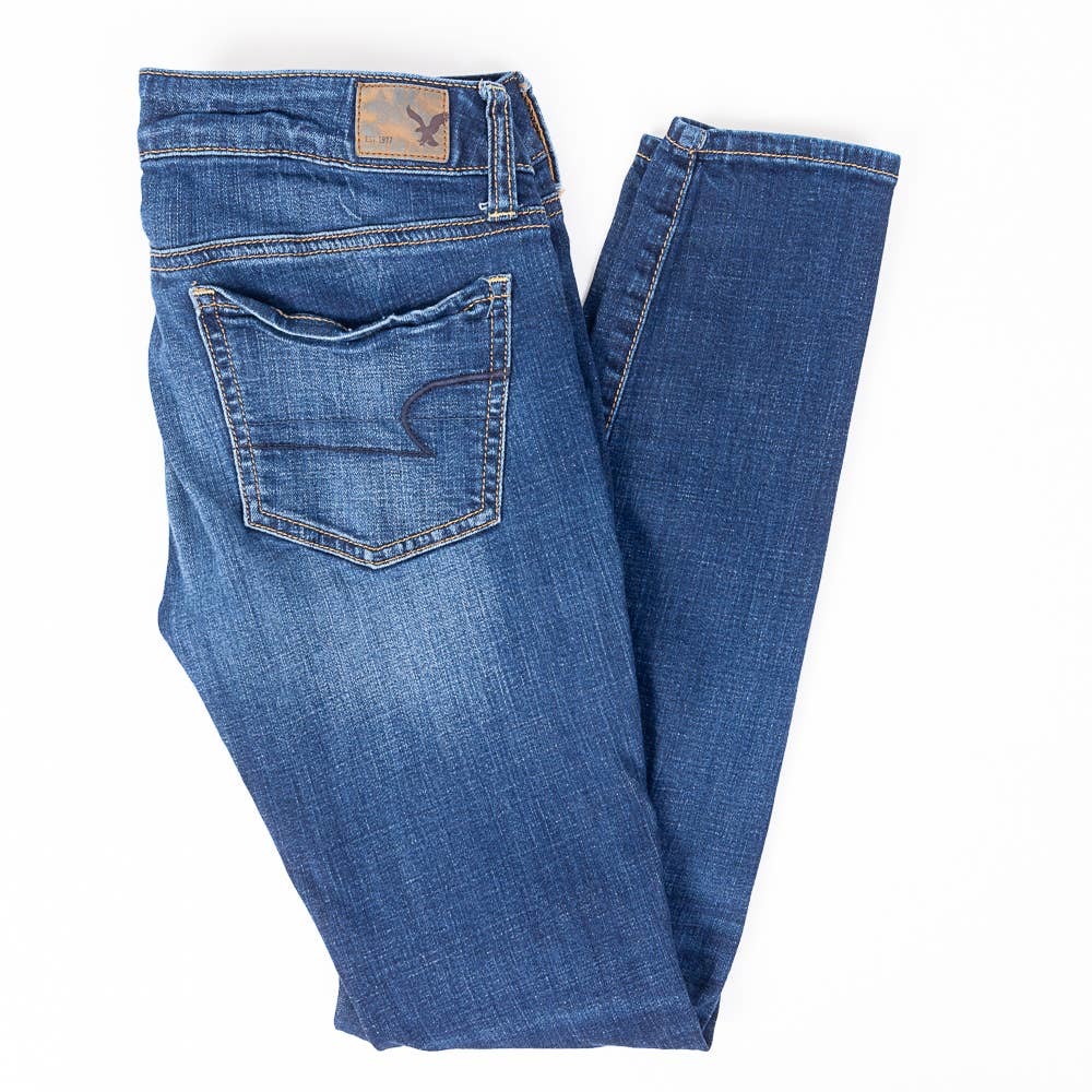American Eagle Jegging Super Stretch Womens Jeans Faded Dark Wash Size 2 Reg